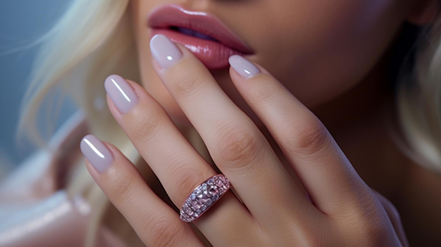 Delicately colored nails and lips